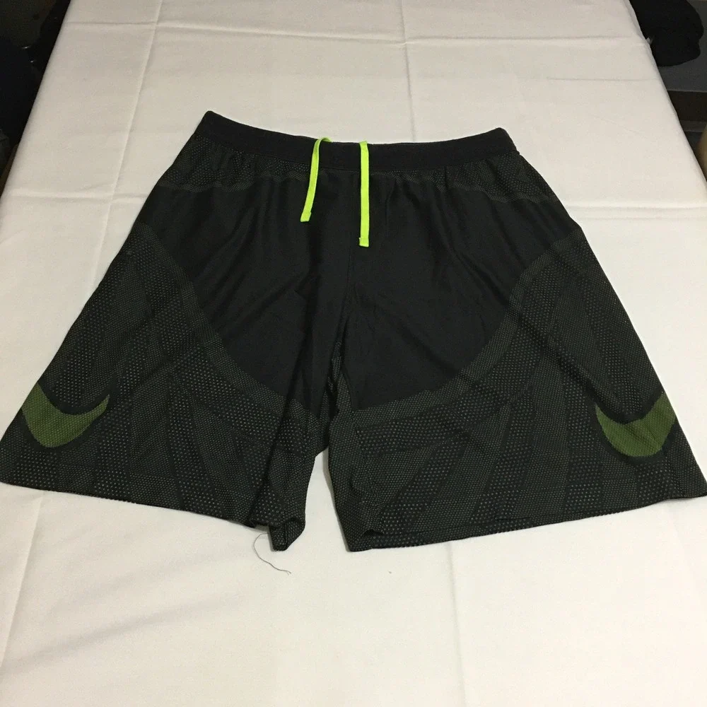 Nike Men's Flyknit Football Soccer Shorts Size 2XL Black Green Mesh